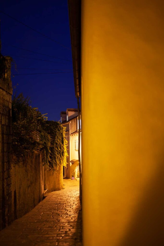 photograph of an empty street at night in Dubrovnik, Croatia